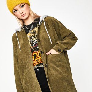 LONGLINE COURDUROY HOODED JACKET  DOLLS KILL